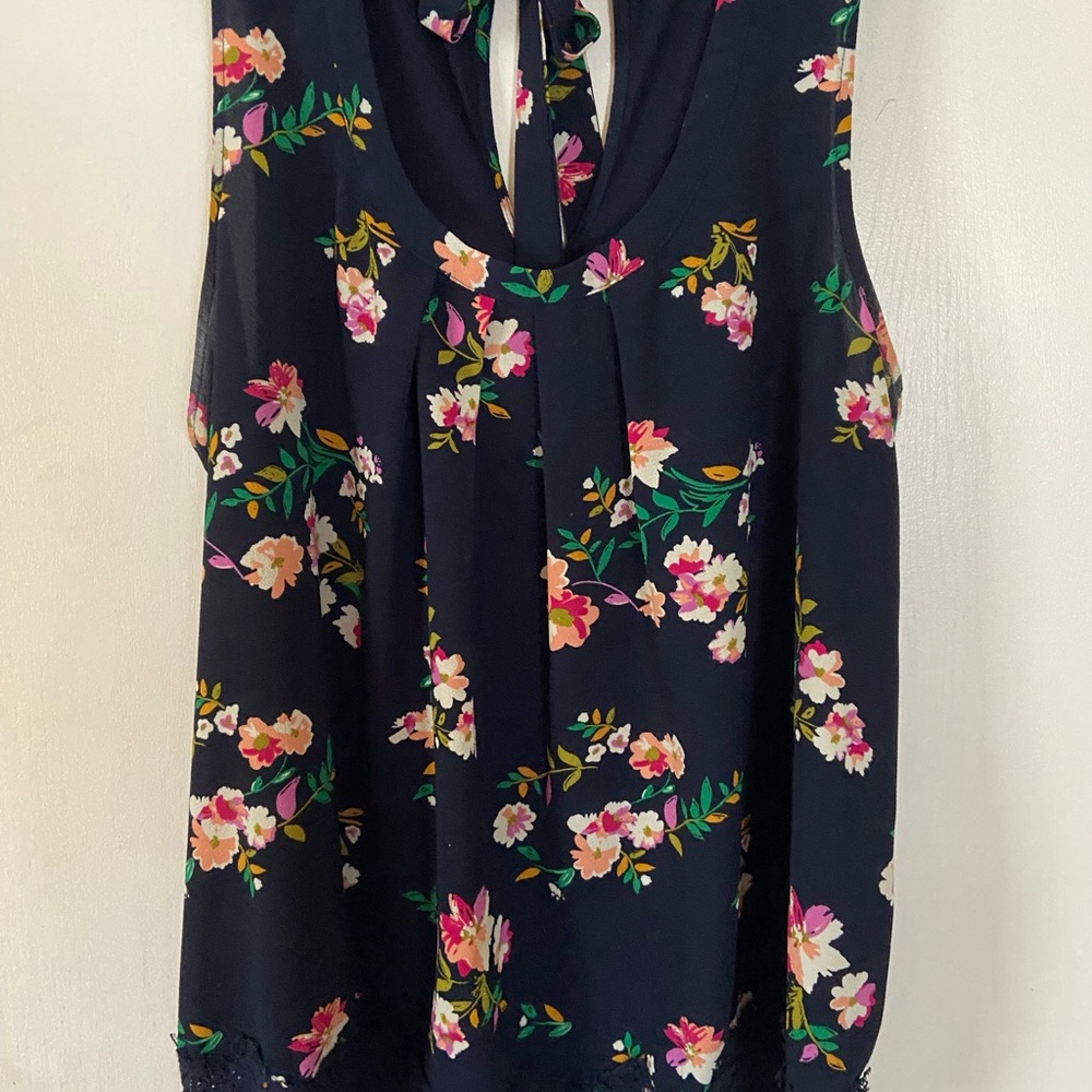 Floral Sleeveless Top - Navy